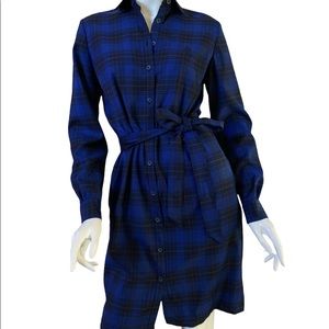 Brooks Brothers Wool Blend Blue Checker Pocket Shirt Belted Dress